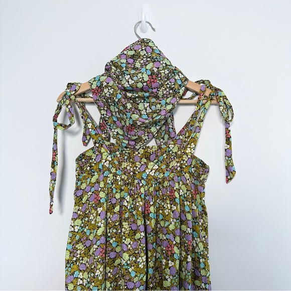 Vintage Handmade Midi Dress Size UK 6 XS Green Floral Trapeze Sleeveless - Picture 9 of 13